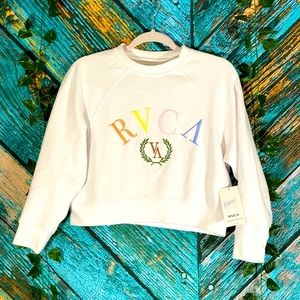 RVCA White & Colorful Logo Crop Top Crewneck